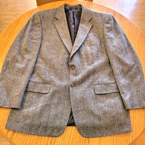 Bert Pulitzer Blazer Jacket Mens 46 R Gray Herringbone Wool Camel Hair Academia - Picture 5 of 15